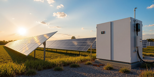 新能源应用场景展示,包含工业园区、充电桩、海岛微网等场景,现代化设备与自然环境和谐共存